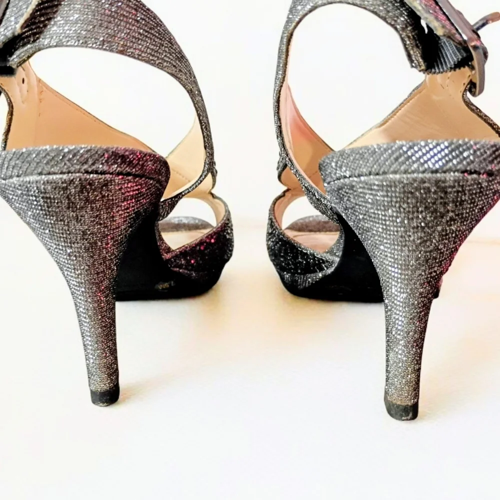 Alex Marie Silver Rhinestone Heels – Luxe Glam Elegant Slingback Open Toe 7.5 - Picture 6 of 10